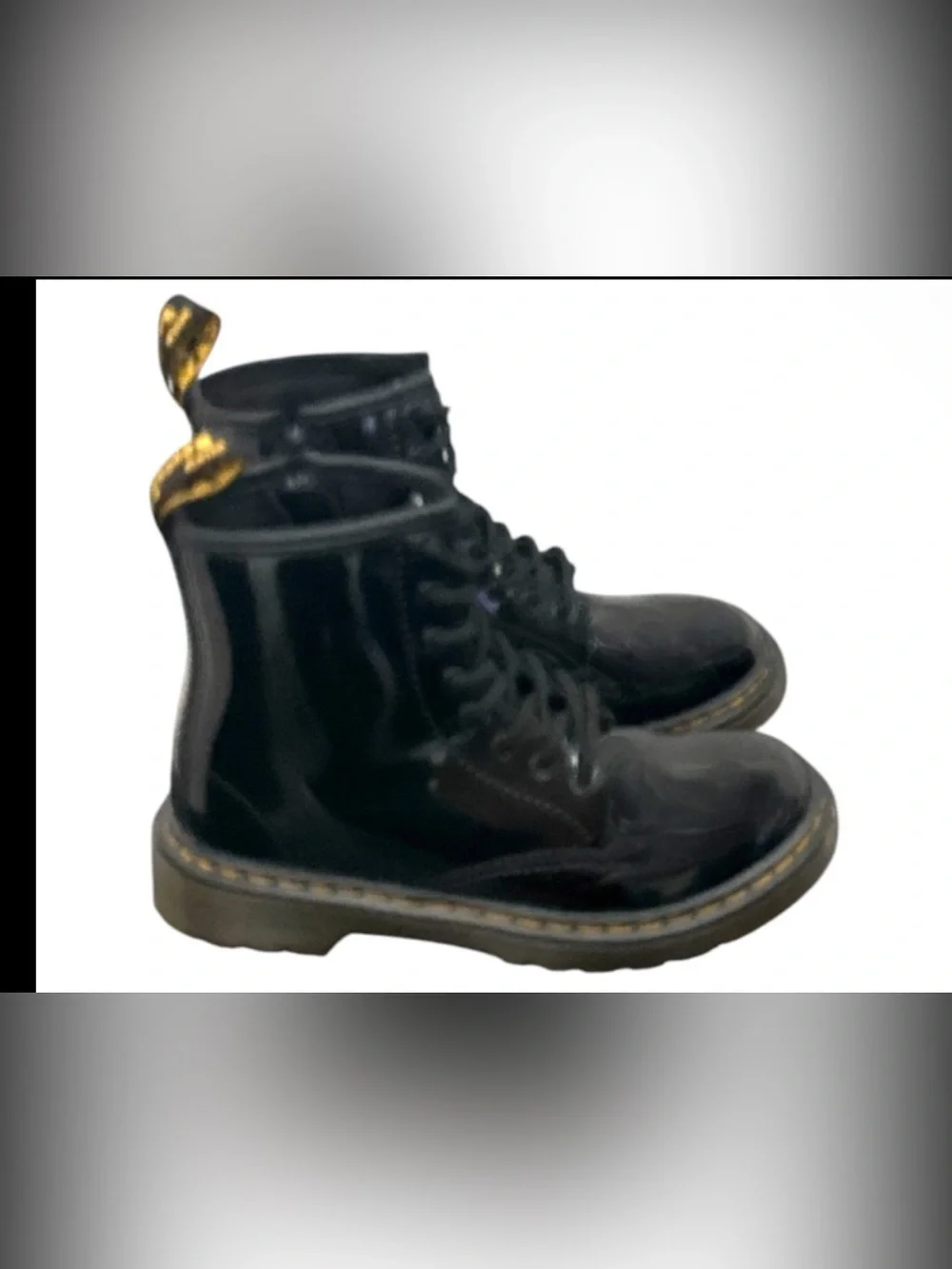 Authentic Dr. Martens kids designer black patent leather lace up boots sz 13